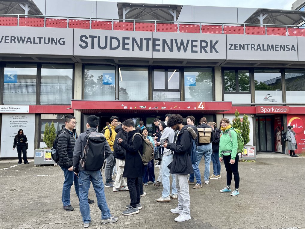 Everyone waiting in front of the cafeteria