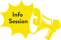 Graphic of a megaphone announcing an information event