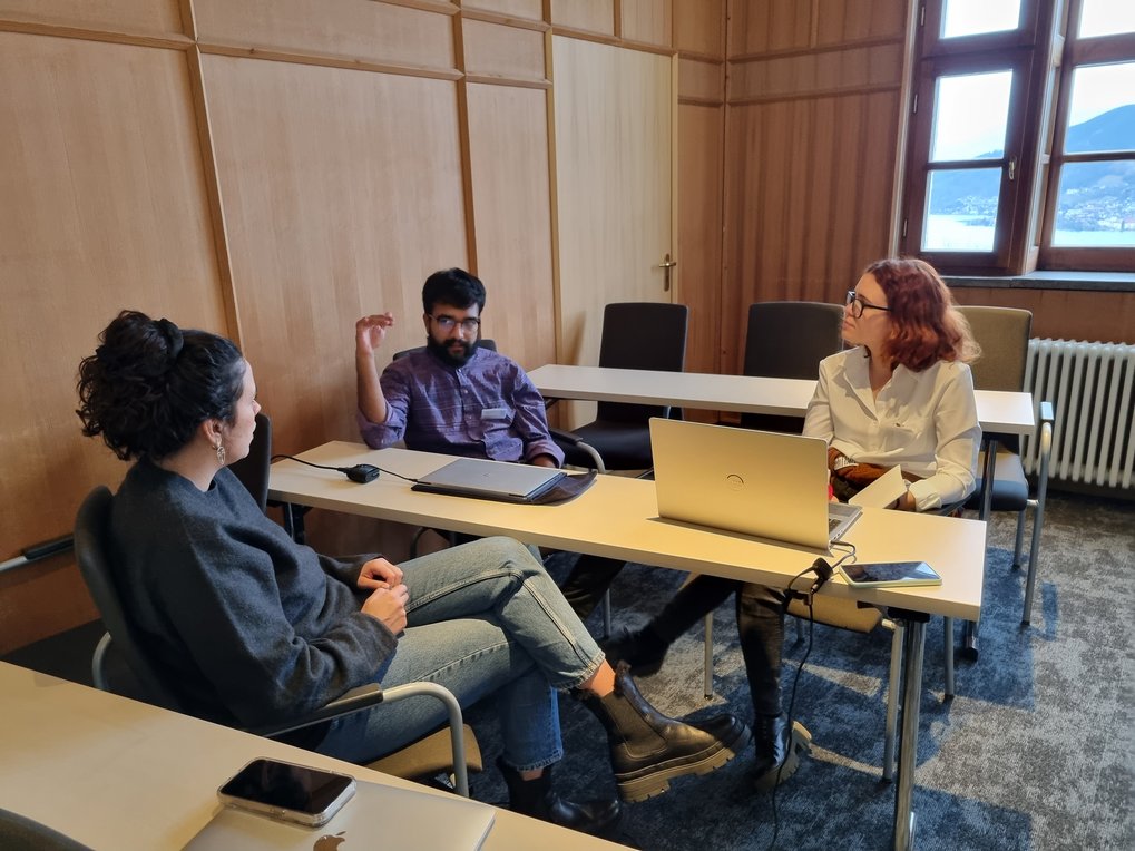 Three students discuss their toy project