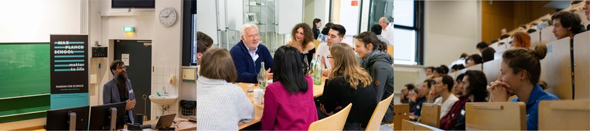 Students, faculty and even coordinators were drawn into the program Impressions of the Matter to Life Spring Days 2024: Matter to Life Fellow Stefan Klumpp gives a lecture, panel discussion by doctoral students and MtL Fellow Michael Grunze, PhD candidates sit in the rows of the physics lecture hall