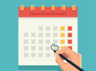 Illustration of a hand marking a date on a calendar with a green dot, symbolizing an important event or appointment