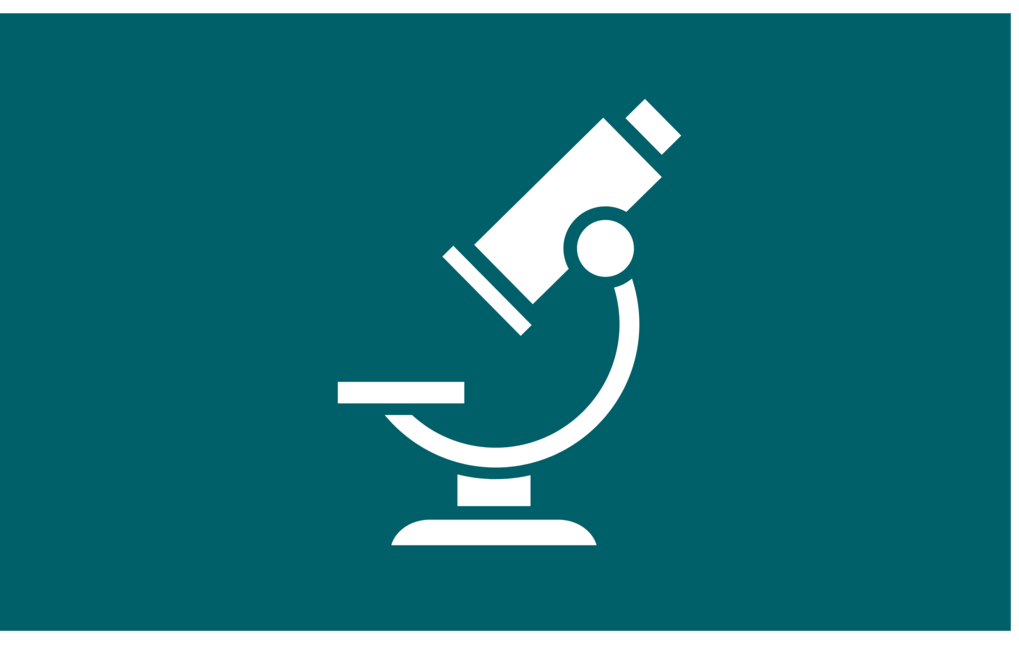 White microscope icon, dark turquoise background