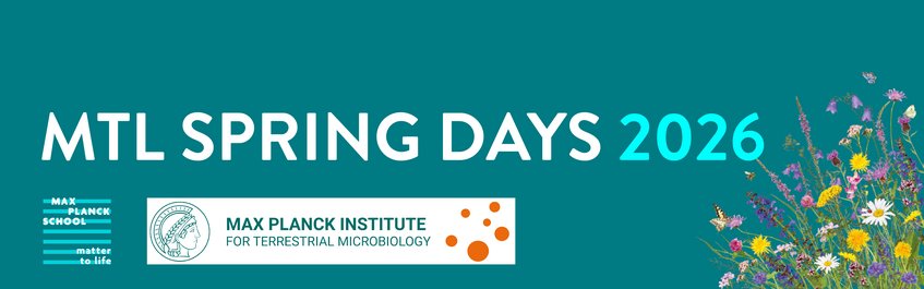 Announcement for MTL Spring Days 2026, 26th-27th March at Max Planck Institute for Terrestrial Microbiology in Marburg, with floral design.